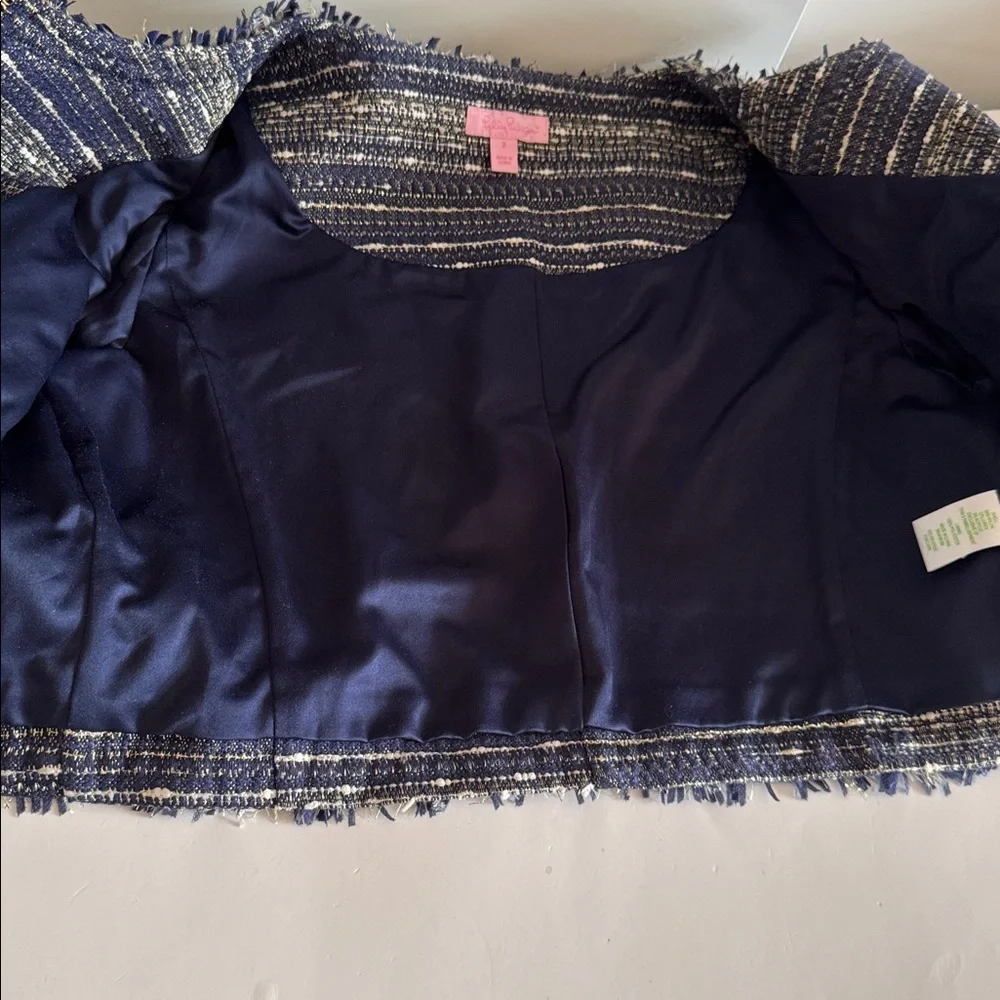 Lilly Pulitzer Hagen Metallic Navy Blue Tweed Cropped Blazer Jacket size 2 - Picture 8 of 11